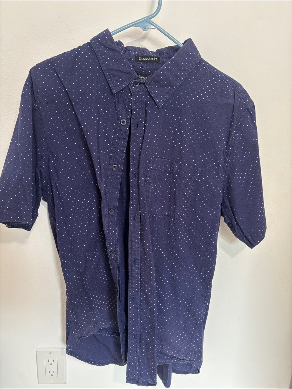 Classic Men's Navy Short Sleeve Button-Down with Micro Dot Print